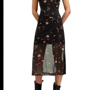 All Saints Black Floral Midi Dress